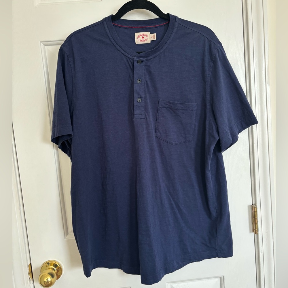 Brooks brothers red fleece 1/4 button dark blue cotton Henley short sleeve tee